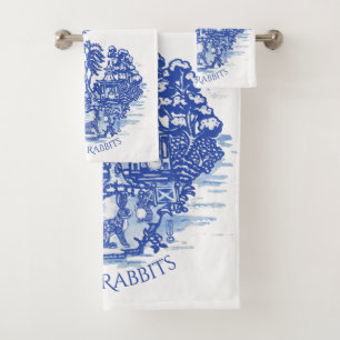 Blue Willow Rabbit Island Whimsical Pottery Look