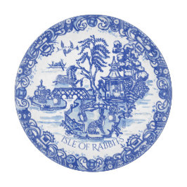 Blue Willow Rabbit Island White Whimsical Toile Schneidebrett
