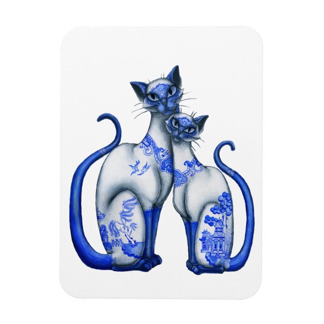 Blue Willow Siamese Cats Magnet (Vertikal)