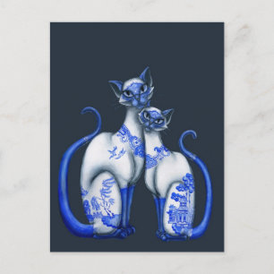 Blue Willow Siamese Cats Postkarte