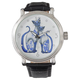'Blue Willow Siamese Cats' Watch Armbanduhr