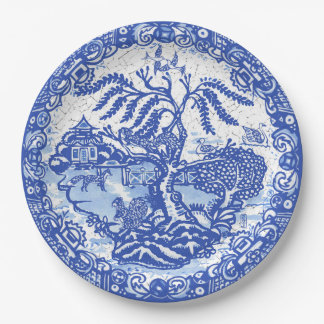 Blue Willow Squirrel Bird Fox Asian Temple Crackle Pappteller