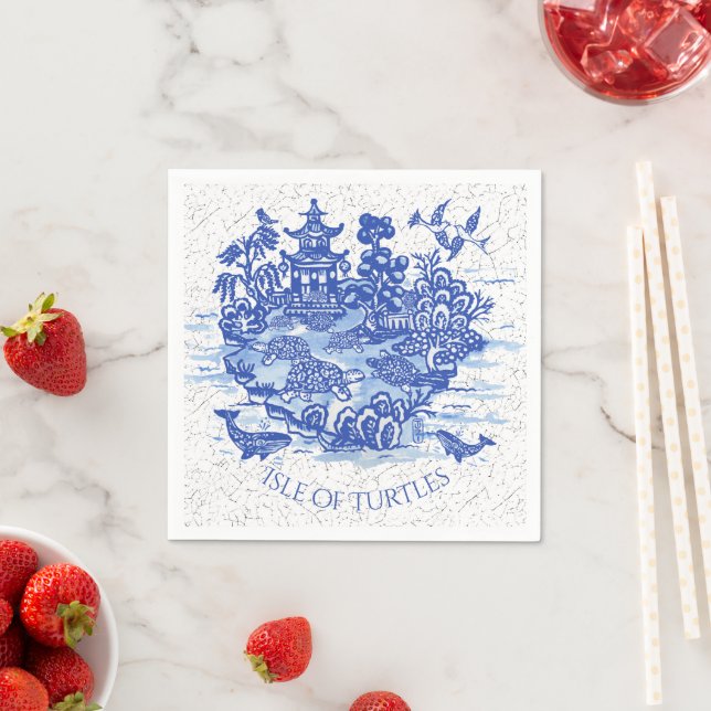 Blue Willow Turtle Tortoise Garden Whimsical Serviette (Beispiel)