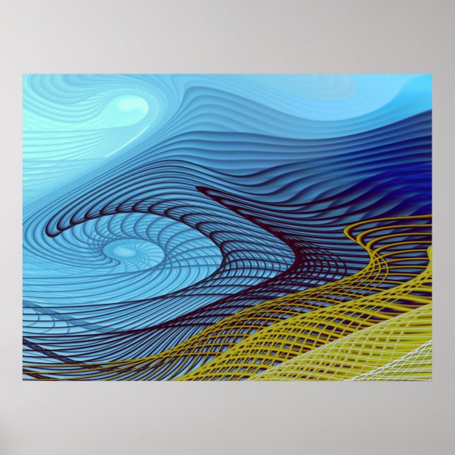 Blue Wind Abstrakt Fine Fraktal Art Poster (Vorne)