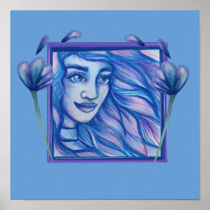 Blue Wind Goddess Floral Goddesses Windkunst Poster