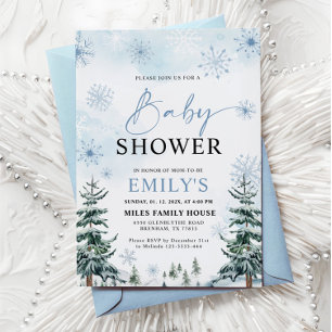 Blue Winter Baby Dusche Einladung