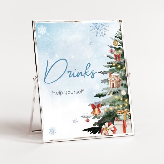 Blue Winter Baby ist kalt im Freien. Poster (Baby It's Cold Outside Baby Shower Drinks Sign)