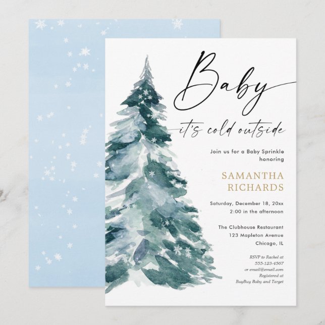 Blue Winter Baby Sprinkle ist kalte Außendusche Einladung (Vorne/Hinten)
