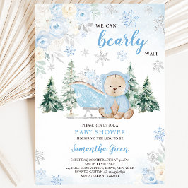 Blue Winter Bear Baby Dusche Einladung