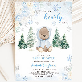 Blue Winter Bear Baby Dusche Einladung