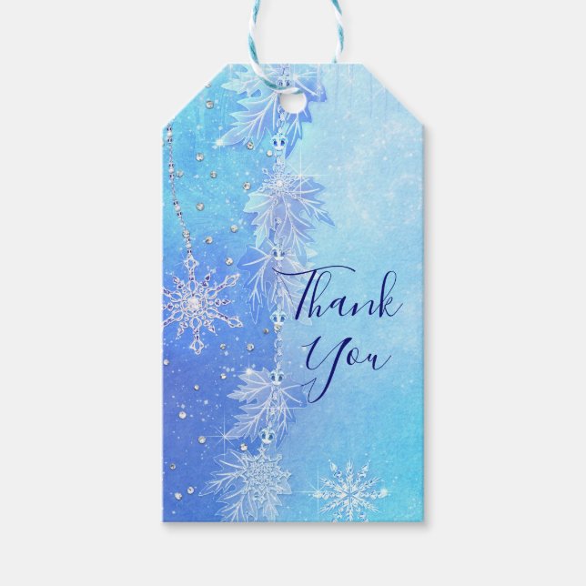 Blue Winter Blätter & Snowflakes Elegante Günstige Geschenkanhänger (Vorderseite)