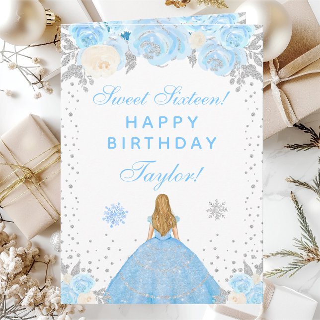 Blue Winter Blonde Hair Princess 16 . Geburtstag Karte (Von Creator hochgeladen)