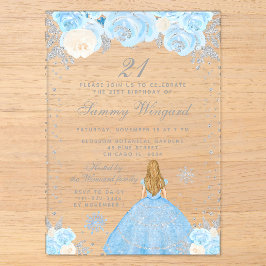 Blue Winter Blonde Hair Princess Geburtstagsparty Acryleinladungen