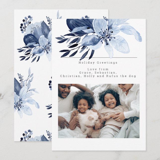Blue Winter Blume Bloom Foto Personalisiert Card Einladung (Vorne/Hinten)