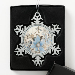 Blue Winter Blume Schneeflocken Zinn-Ornament