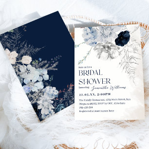 Blue Winter Blume Watercolor Brautparty Einladung