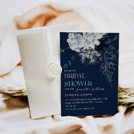 Blue Winter Blume Watercolor Brautparty Einladung