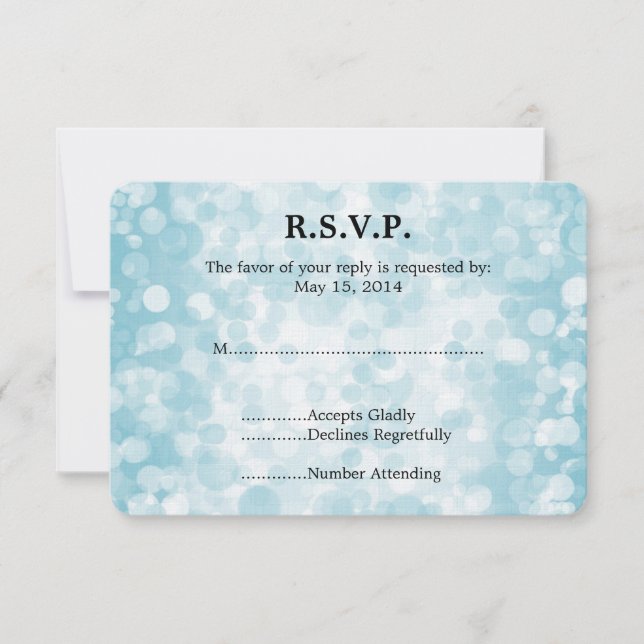 Blue Winter Bokeh Wedding RSVP Karte (Vorderseite)