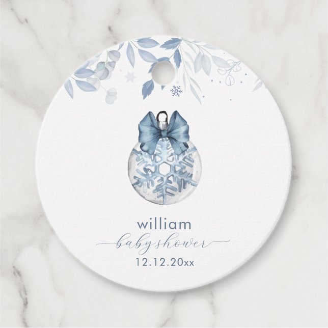 Blue Winter Bow Snowflake Ornament Baby Shower  Geschenkanhänger (Vorderseite)