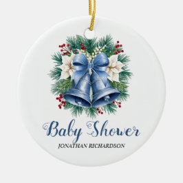 Blue Winter Christmas Bells Babydusche Keramik Ornament