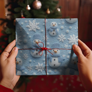 Blue Winter Christmas Sowman & Snowflakes Geschenkpapier