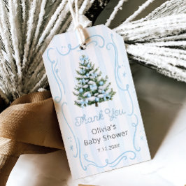Blue Winter Christmas Tree Baby Shower Geschenkanhänger