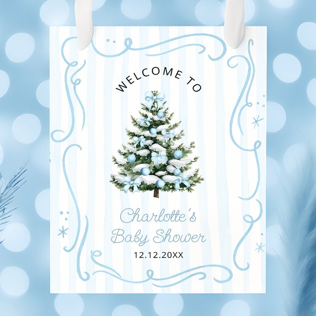 Blue Winter Christmas Tree Baby Shower Welcome Poster (Von Creator hochgeladen)