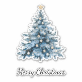 Blue Winter Christmas Tree Gold Star Aufkleber