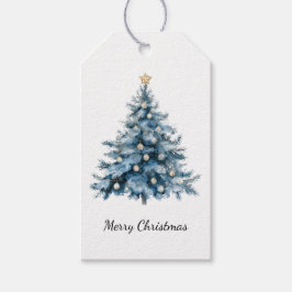 Blue Winter Christmas Tree Gold Star Geschenkanhänger