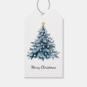 Blue Winter Christmas Tree Gold Star Geschenkanhänger