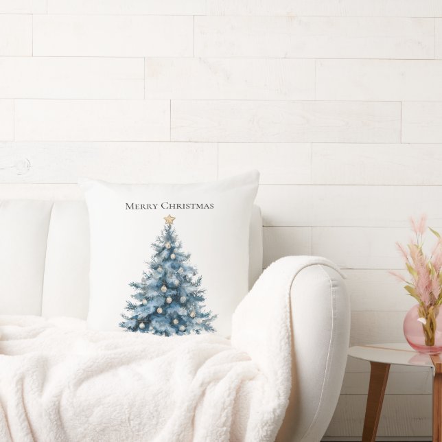 Blue Winter Christmas Tree Gold Star Kissen (Liege)