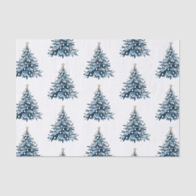 Blue Winter Christmas Tree Gold Star Seidenpapier (Vorderseite)
