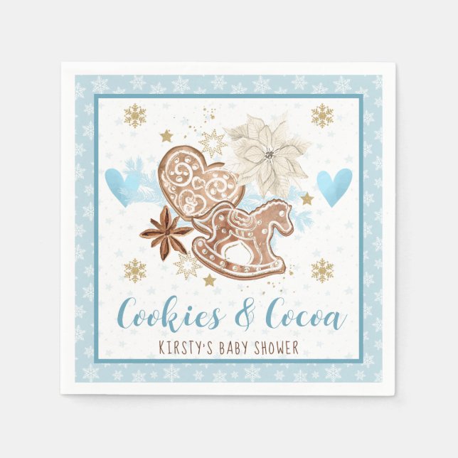 Blue Winter Cookies & Cocoa Baby Shower Serviette (Vorderseite)