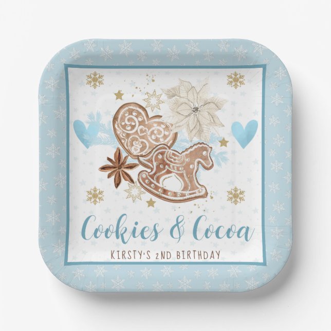 Blue Winter Cookies & Cocoa Birthday party Pappteller (Vorderseite)