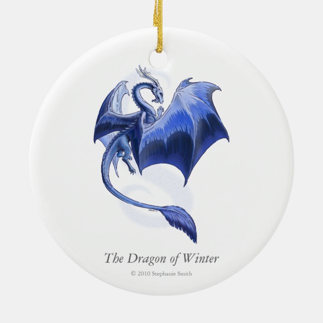 Blue Winter Dragon Fantasy Nature Art Keramik Ornament (Hinten)