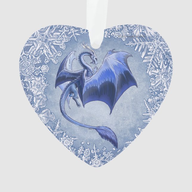 Blue Winter Dragon Fantasy Nature Art Ornament (Rückseite)