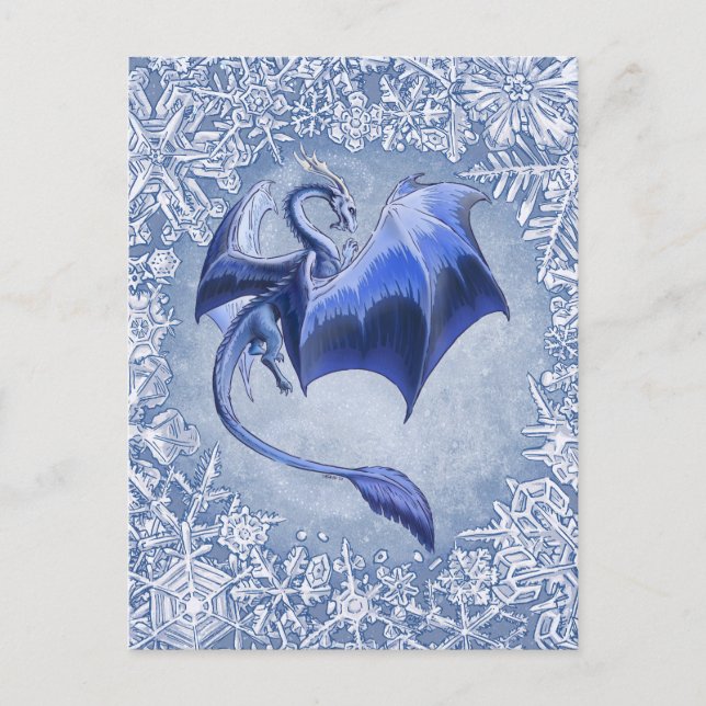 Blue Winter Dragon Fantasy Nature Art Postkarte (Vorderseite)