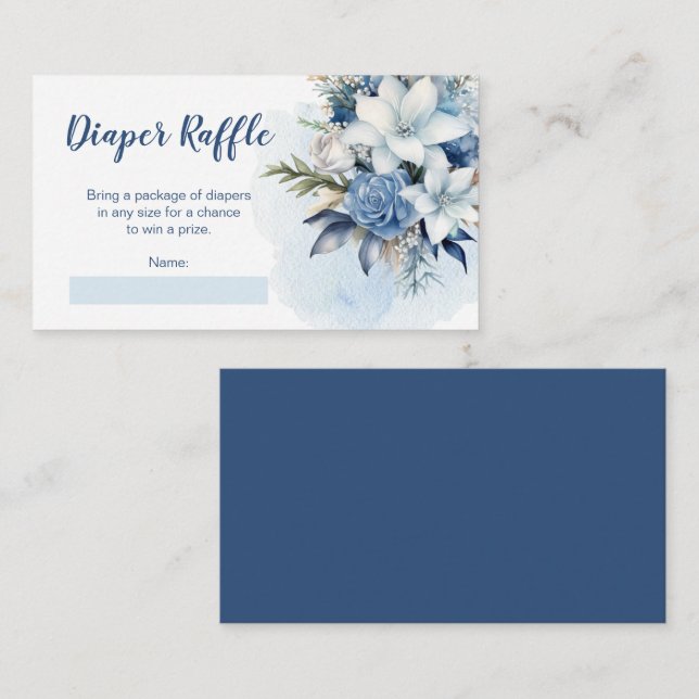 Blue Winter Floral Baby Duschkabine Windelwanne Begleitkarte (Vorne/Hinten)