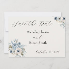 Blue Winter Floral Flat Enregistrer La Carte Date