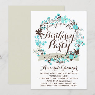Blue Winter Floral Wreath Invitation Anniversaire