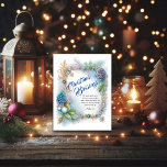 Blue Winter Foliage Frame Bible Verse Christlich Feiertagspostkarte<br><div class="desc">Christliche Urlaubspostkarte mit elegantem Winterfolienrahmen in Blau-, Grün- und Goldtönen. "Weihnachts-Segnungen" und Schriftzüge aus dem Buch von Matthew in der King James-Holy-Bibel: Weihnachtssegnung auf der Rückseite kann für einen handgeschriebenen Gruß personalisiert oder links werden.Matthew 4:16 - "Die Menschen, die in der Dunkelheit saßen, sahen großes Licht; und zu denen, die...</div>