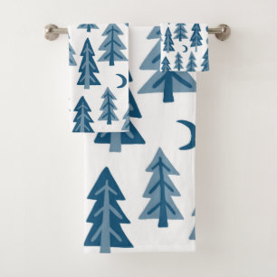 Blue Winter Forest Lune Stars Arbres
