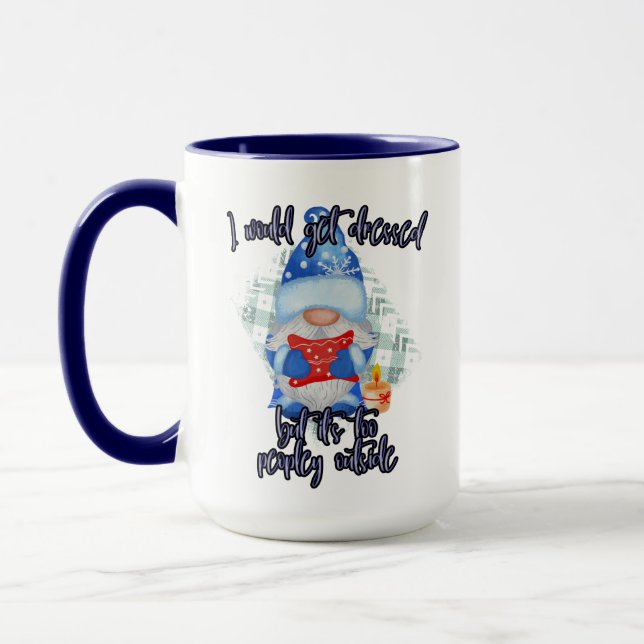 Blue Winter Funny Gnome zu Peopley Außenbereich Tasse (Links)