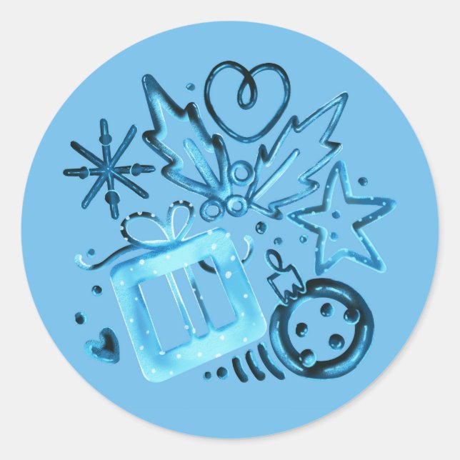 Blue Winter Gift & Holly, Snowflakes & Noel Vibes  Runder Aufkleber (Vorderseite)