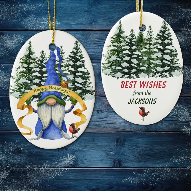 Blue Winter Gnome Holiday wünscht Keramik Ornament (Von Creator hochgeladen)