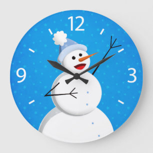 Blue Winter Happy Snowman Große Wanduhr