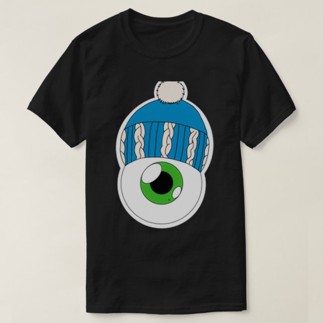Blue Winter Hat Eyeball Green Iris T-Shirt (Design vorne)