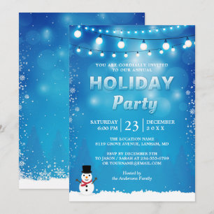 Blue Winter Holiday Party Strandlampen Schneeflock Einladung