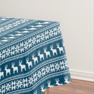 Blue Winter Holiday Snowflake Rentiermuster Tischdecke