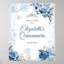 Blue Winter Magic Snowflake Quinceanera Willkommen
